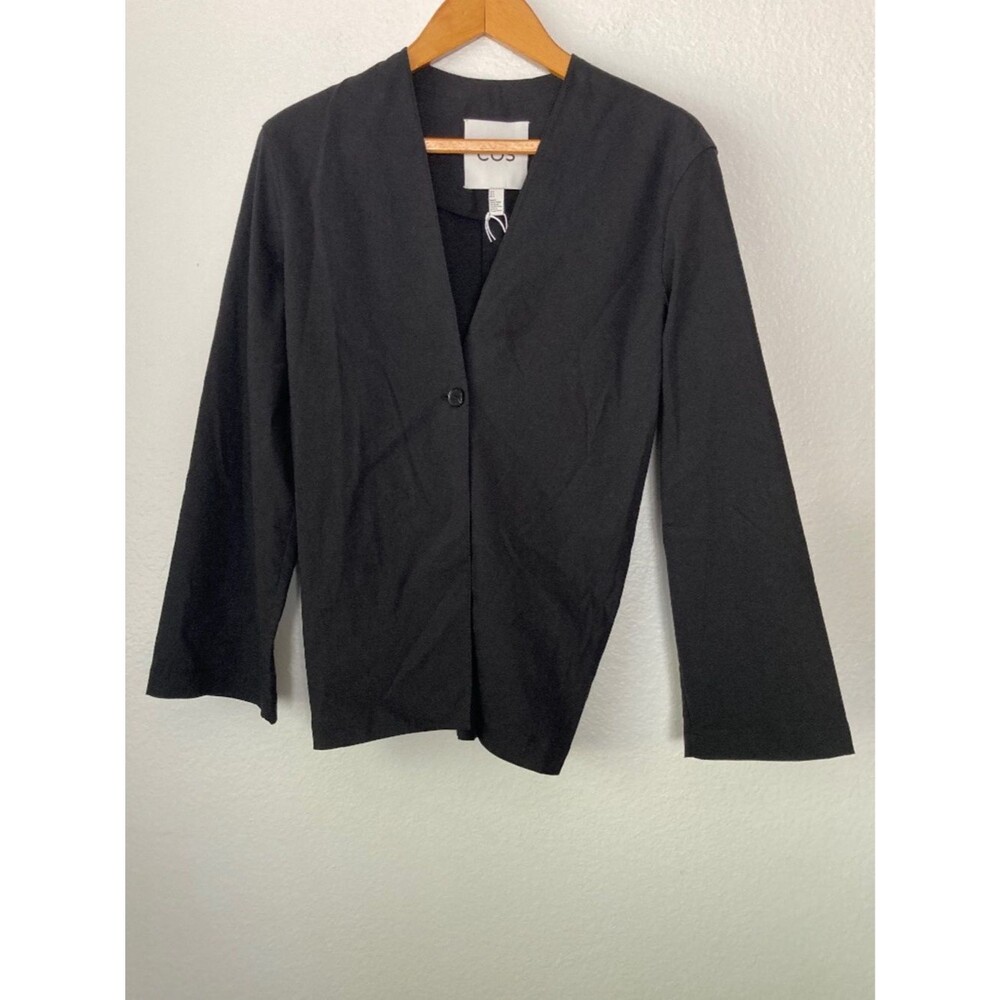 COS Slim Collarless Single Breasted Blazer Sz 4 Linen Cotton Minimalist Work